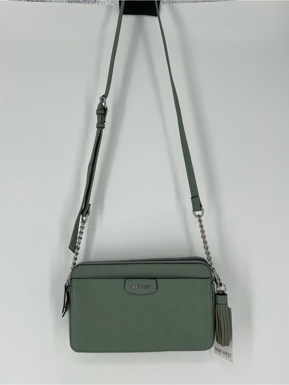 Nine West Aven Mini Sage Green Crossbody Bag with Tassel
